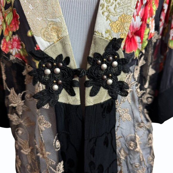 Spencer Alexis Womens Lace Floral Silk Kimono Jacket Size M Oriental Toggle - Picture 2 of 9